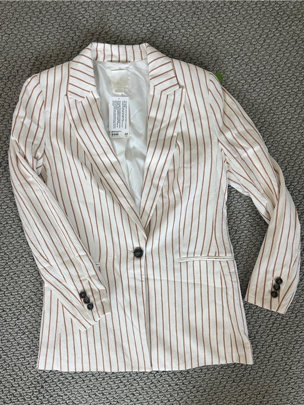 Cream & Rust Striped Blazer w Single Button& light shoulder padding size six NWT
